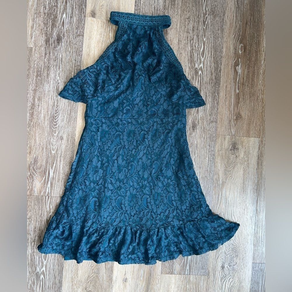 Francesca’s Teal Lace Halter Mini Dress Size XS